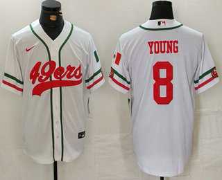 Men%27s San Francisco 49ers #8 Steve Young White Mexico Cool Base Stitched Baseball Jersey